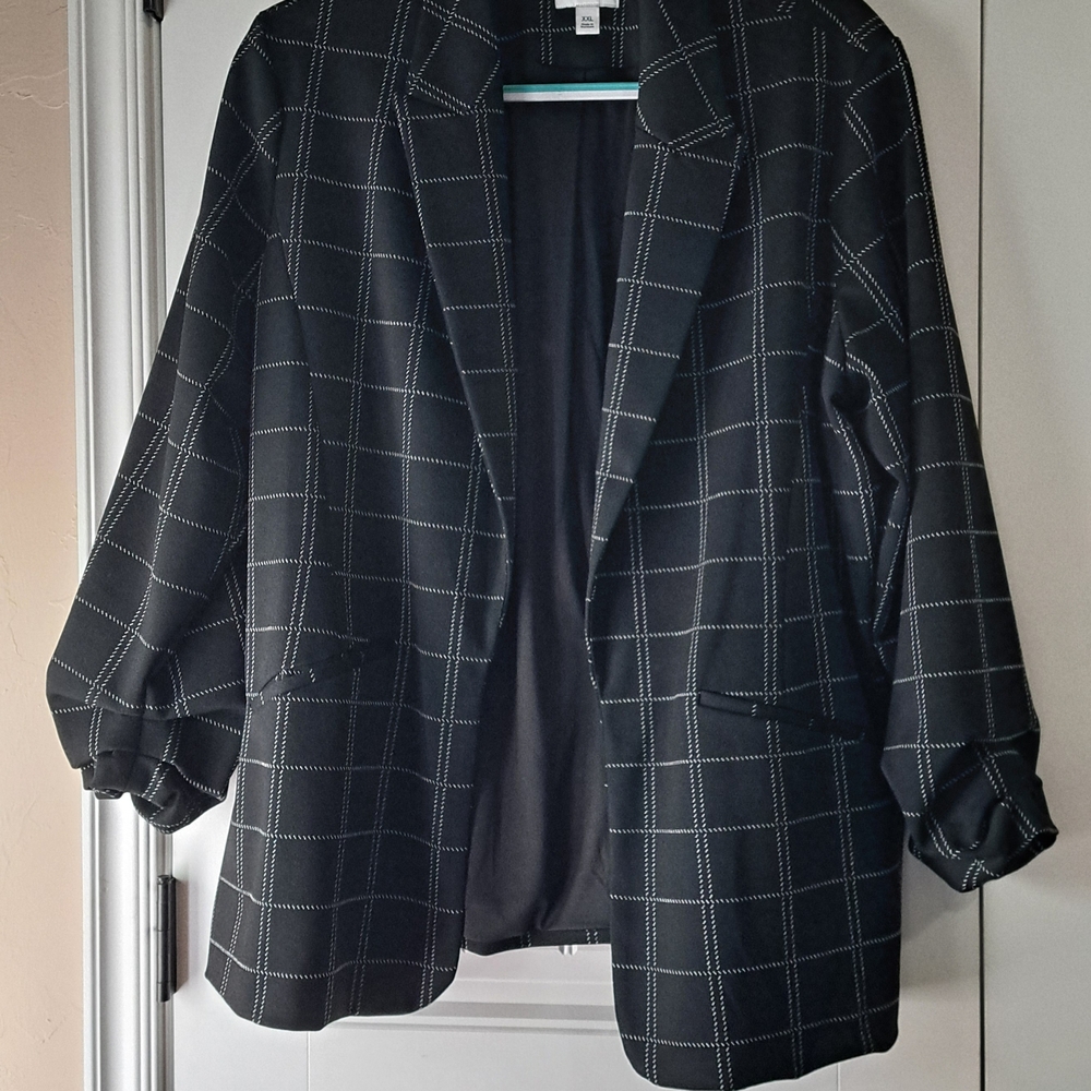 Nine West Black Plaid Blazer